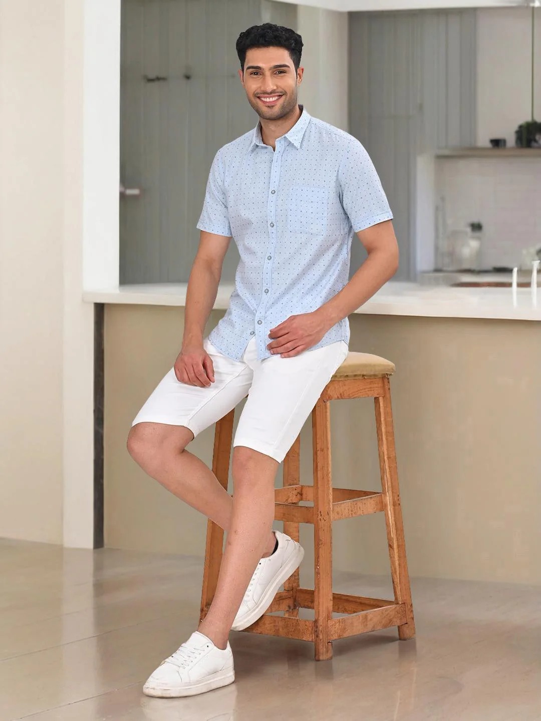 Indian Terrain Men's Regular Fit Half Sleeve Printed Blue Shirt